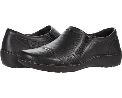 Clarks Women Zip Up Cora Giny Size US 9.5-M Black Tumbled Leather