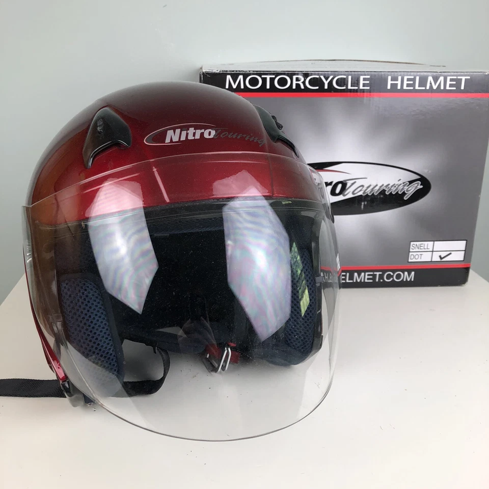 Casco de motocicleta Nitro Touring NT200 DOT XS rojo caramelo con protector facial abierto 3/4 Foto 2 de 4