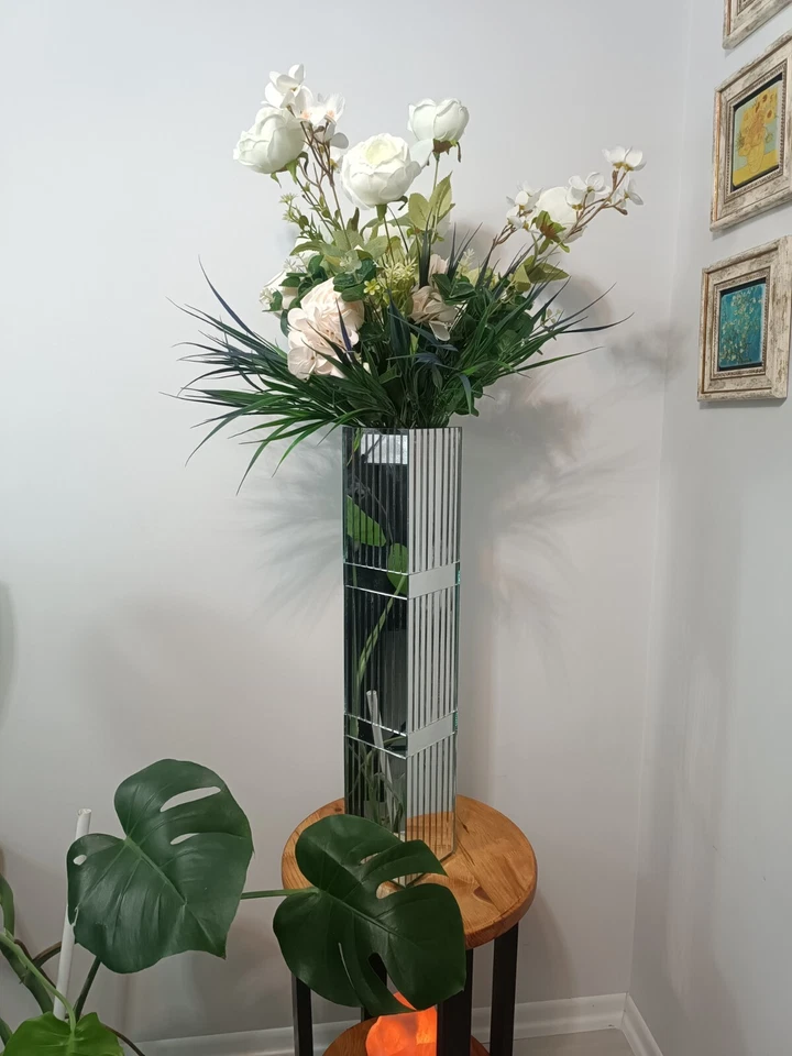 Decorative Floor Vase, Silver Square Mirrored Modern Vase, 60 cm (24 in) Tall, - Image 3 of 4
