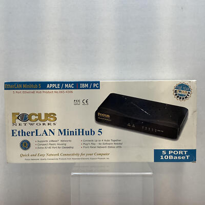 Focus Networks 065-4306 Black Compact Plastic 10 BaseT 5 Port EtherLAN Mini Hub