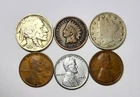 Lot of Indian Head Penny, Liberty V and Buffalo Nickel, Steel & 2 Wheat Pennies
