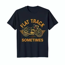 Vintage Flat Track Motorcycle Graphic Tee Black Neck T-Shirt