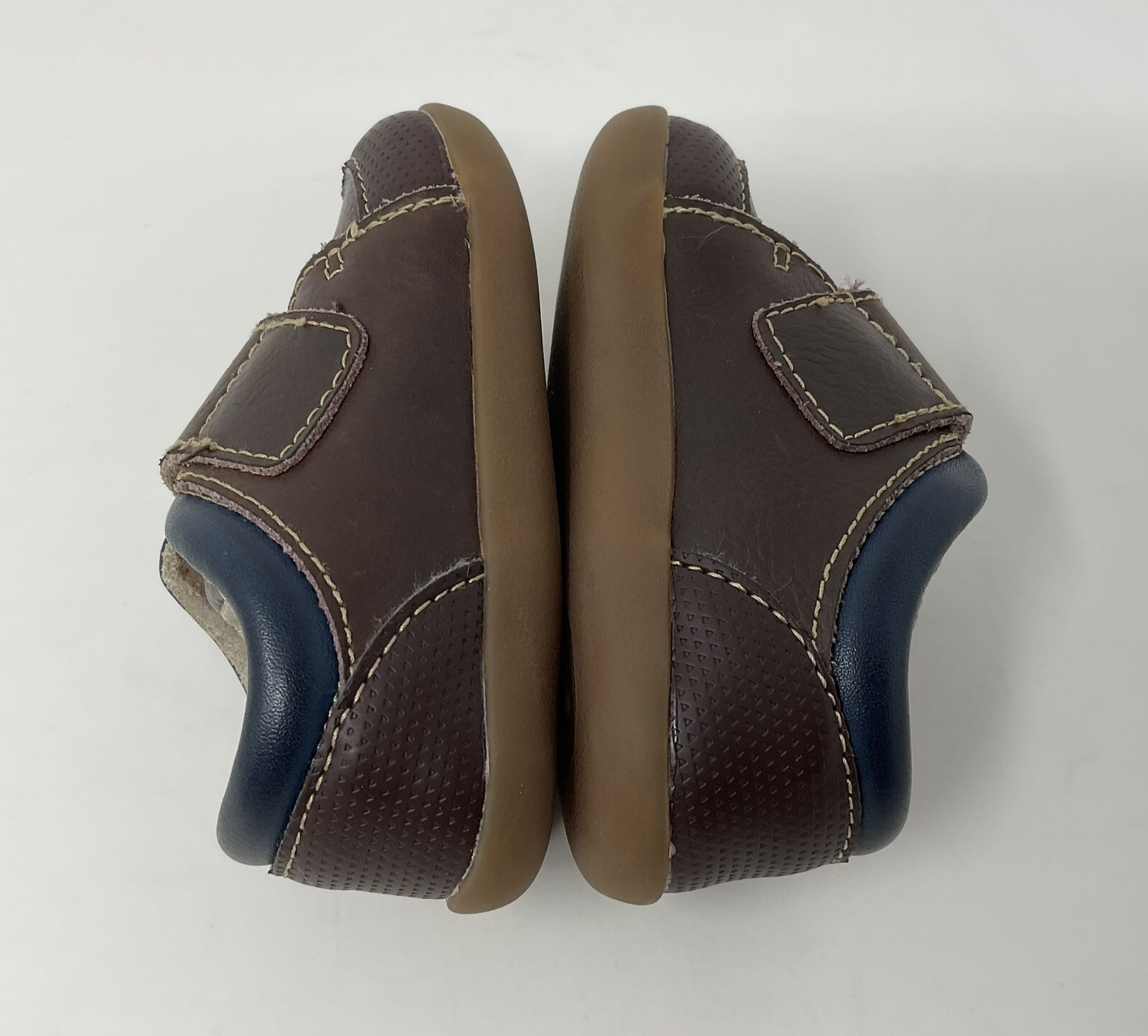 See Kai Run Infant Boys Shoes Size 3.5 Leather Brown Navy Walkers Hook and Loop