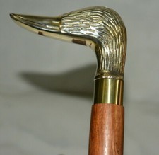 Antique vintage brass 36" duck head style handle walking cane shaft wooden stick