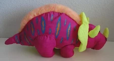 Vintage 1990 STUFFINS Dinos 18” DINOSAUR TRICERATOPS plush NEON nylon SQUEAKS