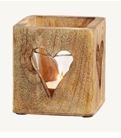 Windlicht Kerzenhalter Herz Dekor Aus Mangoholz 9Cm X 9Cm
