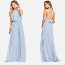 Show Me Your MuMu Heather Halter Dress Size Small Womens Steel Blue Chiffon