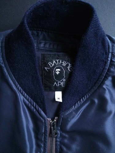 Vintage Bape REAL McCoy A Bathing Ape MA-1 Flight Bomber Jacket Bape Dark Navy M - Picture 10 of 12