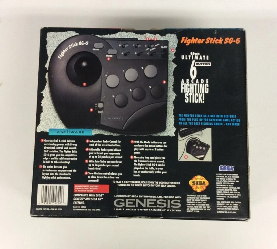Sega Genesis 6 Button Fighter Stick SG-6 joystick Used In Box - Image 3 of 4