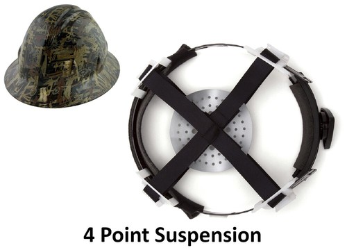 Oilfield Camo White Hydro Dipped Full Brim Hard Hat with Ratchet Suspension - Picture 6 of 9