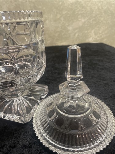 Vintage Heavy Lead Crystal Cut Glass Canister Candy Dish/Jar with Lid Decorative - Picture 5 of 15