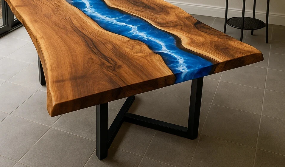 Resin River Epoxy Sea Center Dining Table | Live Edge Wooden Epoxy Table TOP - Image 2 of 4