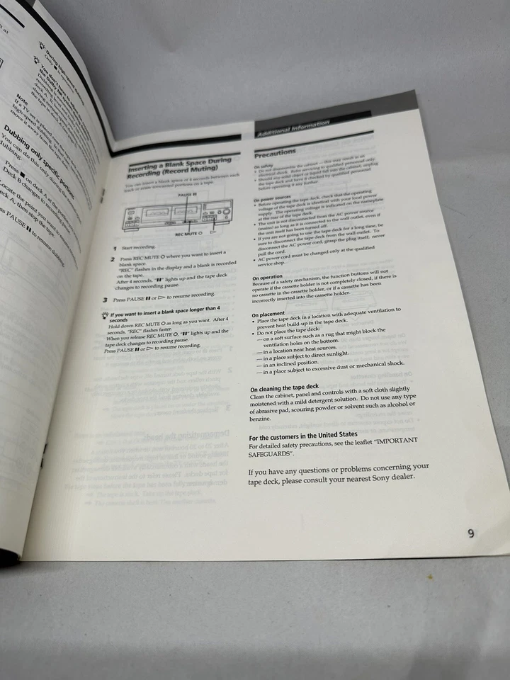 Genuine Sony TC-WR465 Stereo Cassette Tape Player Owner’s Manual - Image 2 of 3