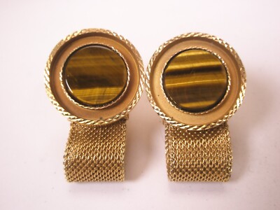 Genuine Tiger's Eye w/removable Wraparound Mesh Watchband Vintage Cuff Links