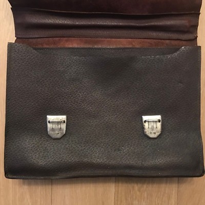 Sacoche Ancienne En Cuir Véritable - Années 1940 - Style Écolier Vintage - Occasion