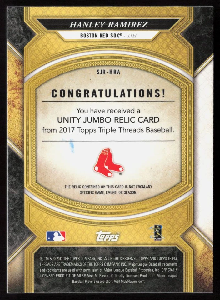 2017 Topps Triple Threads Single Jumbo Unity Relics Hanley Ramirez /36 Boston - Image 2 of 2