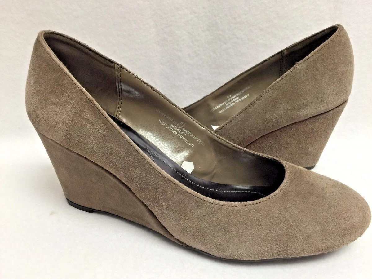 Suede Leather Wedge 9.5 M Taupe Beige 2.5