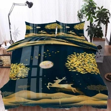 Moon Golden Deer 3D Printing Duvet Quilt Doona Covers Pillow Case Bedding Sets
