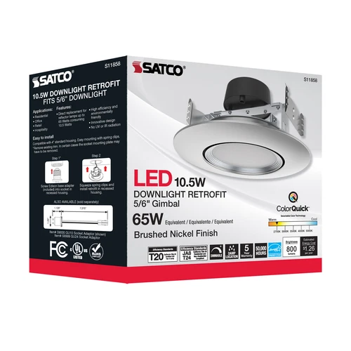 Satco S11858 10.5W LED Direct Wire Downlight Gimbaled 120V CCT Brushed Nickel - Picture 9 of 9