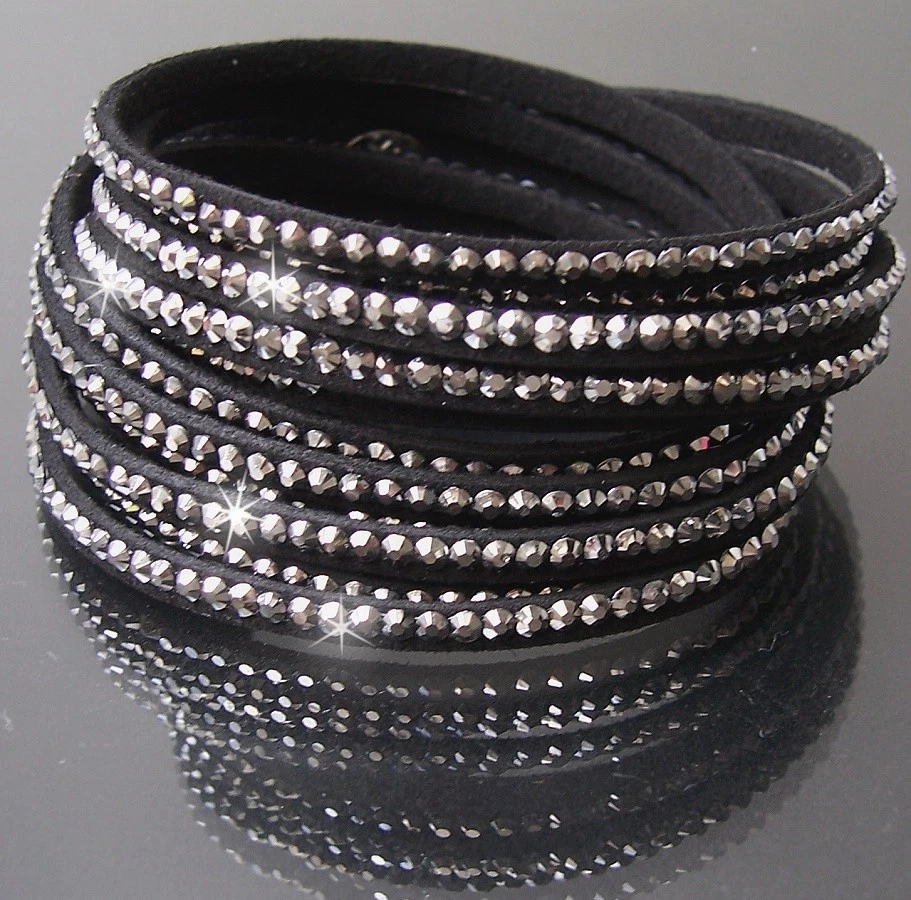 Wickelarmband LederLook Strass Damen Armband Strassarmband Modeschmuck neu VA22* - Bild 3 von 4