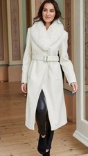 Together Winter White Longline Coat With Detachable Fur Collar Uk 22 (ccc370)