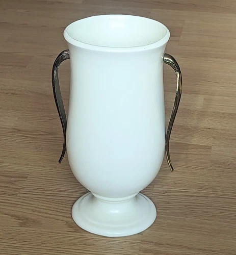 Vintage Red Wing Pottery Ceramic Vase with Movable Brass Handles 1599 *READ*