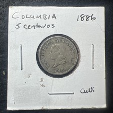1886 Colombia 5 Centavos Coin–Historic Colombian Issue–with struck-through error