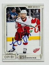 Luke Glendening Red Wings Autographed 2018-19 O-Pee-Chee Hockey Card #107 COA
