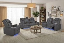 NEW 3PC LED Power Recliner Gray Upholstered Sofa Set USB Ports/Reading Lights