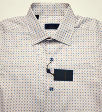 165 New DAVID DONAHUE Button Front Sport Shirt Men MEDIUM Blue Orange GEOMETRIC