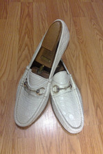 GUCCI 1953 TOM FORD SILVER HORSEBIT ALLIGATOR IVORY LEATHER MEN'S LOAFERS 12 US