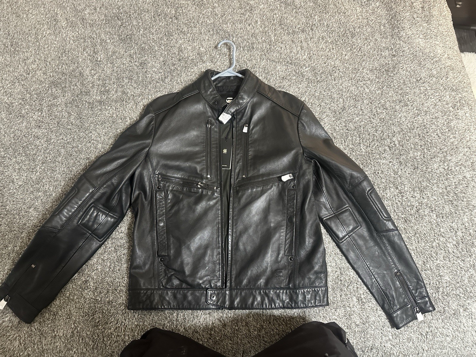 Leather Biker Jacket Men Large (G-Star) Genuine Leather