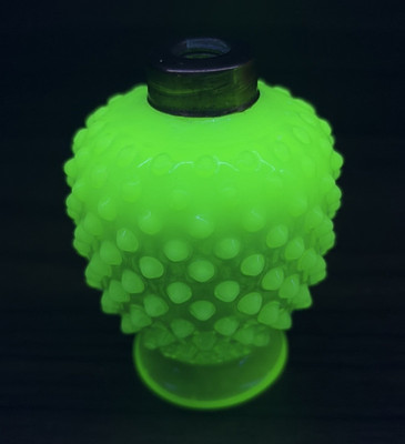 Fenton DeVilbiss Hobnail Perfume Bottle 3.5'' Green Opalescent Uranium Glass Glow