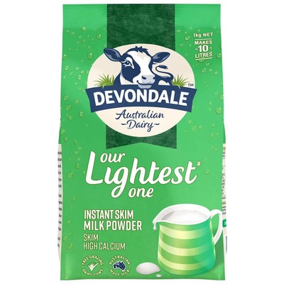 Devondale Australian Dairy Light Instant Skim Milk Powder 1kg Pouch High Calcium