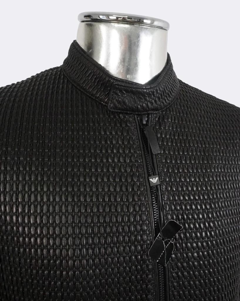 Emporio Armani Black Textured Leather Bomber Jacket Medium EU50 RRP £1150 image 5