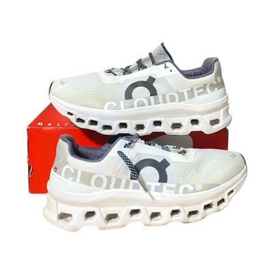 On Cloudmonster CloudTec Herren Laufschuhe Weiß/Grau atmungsaktiv Schnürung