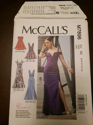 McCalls 7896 Formal Dress Strapless V Neck Floor Length Misses Size 6 14 Pattern
