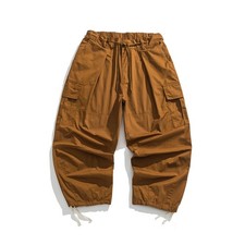 Retro Japanese American Mens Long Cargo Pants Loose Fit Wide Leg Trousers Cotton