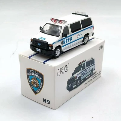 MARKENLOS 596 1:64 Ford E350 Van NYPD NY Police Schwarz Unmarkiert Legierung Modellauto