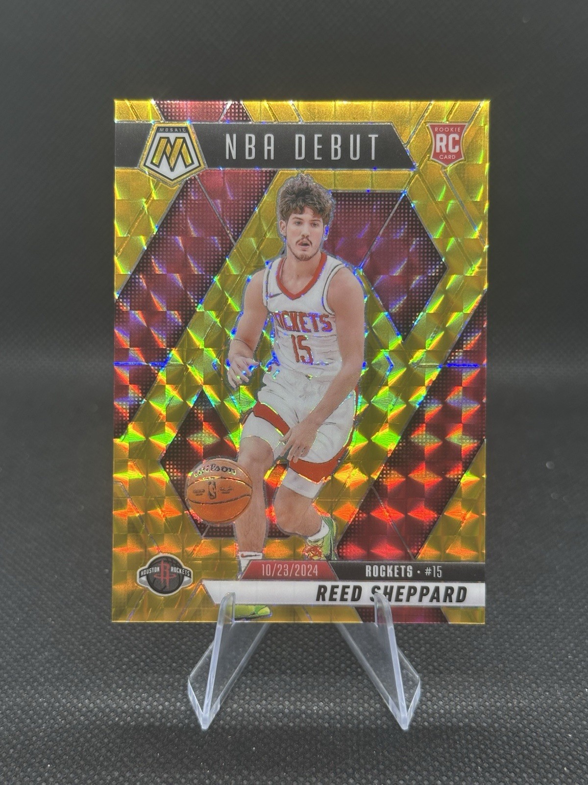 2024-25 Panini Mosaic Reed Sheppard NBA Debut Gold Prizm Mosaic /10 #252