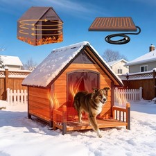 Extra Large Heated Dog House Outdoor W/ Iron Frame Heating Pad