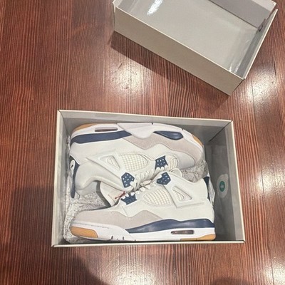 Nike Air Jordan 4 Men's Mid Top Basketball Sneakers Leather White/Blue/Beige