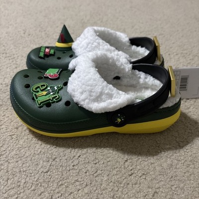 Crocs Buddy The Elf  Kids Size 1 Fleece Lined Christmas Clogs Mules Shoes Green