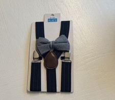The Children  s Place Boys 6-16 Chambray Matching Bow Tie And Suspenders Set NWT