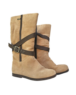 Emu Aurora Winter Boots Womens 9 Tan Suede w/ Buckle Shearling Pull-on Australia