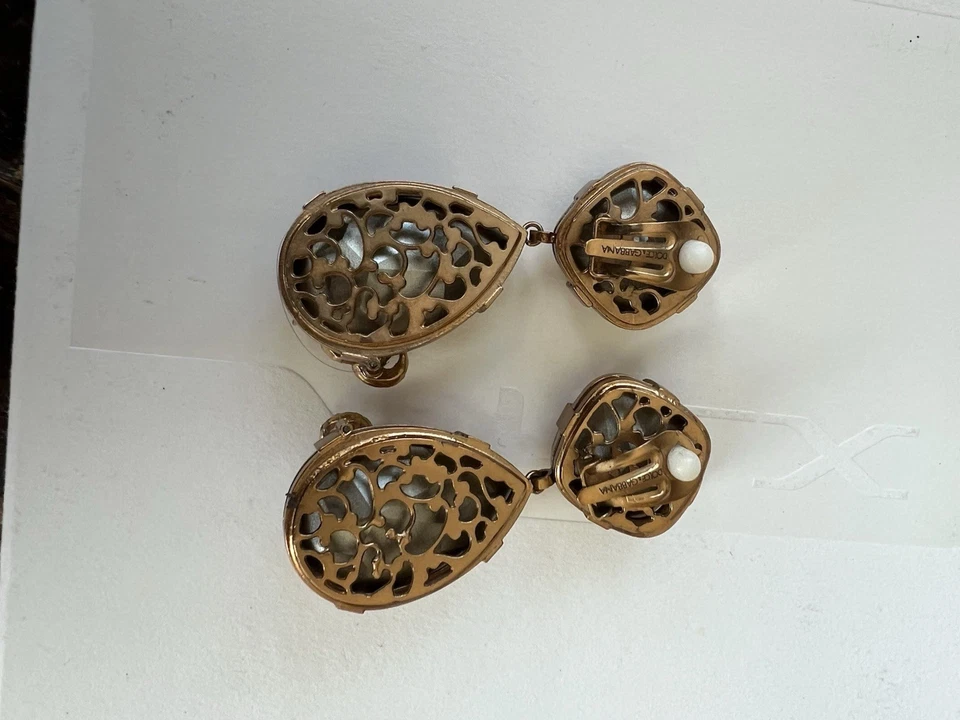 Dolce & Gabbana Clip Earrings Swarovski Crystals Gold - Image 4 of 4