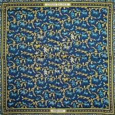HERMES Scarf Carre 90 CHASSE EN INDE Navy Multicolor Silk Women's Made in France