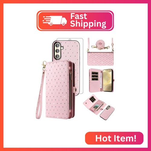 Asuwish Phone Case for Samsung Galaxy S24 5G Zipper Wallet Detachable Cell Cover
