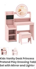 Kids Vanity Table Chair Set Mirror Drawer Included