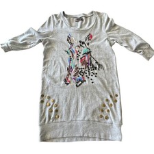 Danish Numph Heathered Gray Beaded Horse Sweatshirt Dress Womens Size M Rare